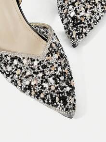 CUCCOO HITCHD Women's Fashionable Elegant Party Crystal Decor Transparent Pumps Valentine's Day Elegant Shoes Wedding Shoes - Black - View 5