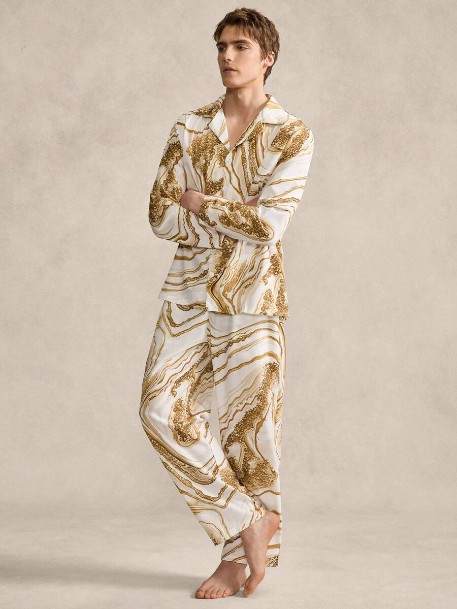 SHEIN 男士休闲长袖睡裤套装 - 彩色 - 查看 1