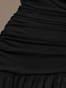 MUSERA Đầm maxi xếp ly bất đối xứng, nhún vai, thắt eo, phong cách cá tính, dễ thương, mùa đông, dự tiệc, thanh lịch. - màu đen - Xem 6
