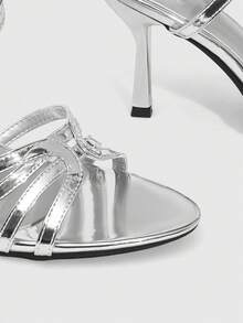 CUCCOO SZL Women's Buckle Design Fashion Daily Wear High Heel Sandals - Silver - View 7