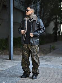 Devon Thys 男士长袖PU皮立领保暖内衬皮夹克，时尚休闲，秋季款 - 黑色 - 查看 5