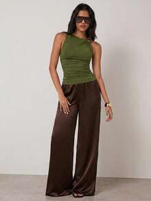 COSMINA 女士纯色金属装饰修身优雅时尚吊带衫 - 綠色 - 查看 5