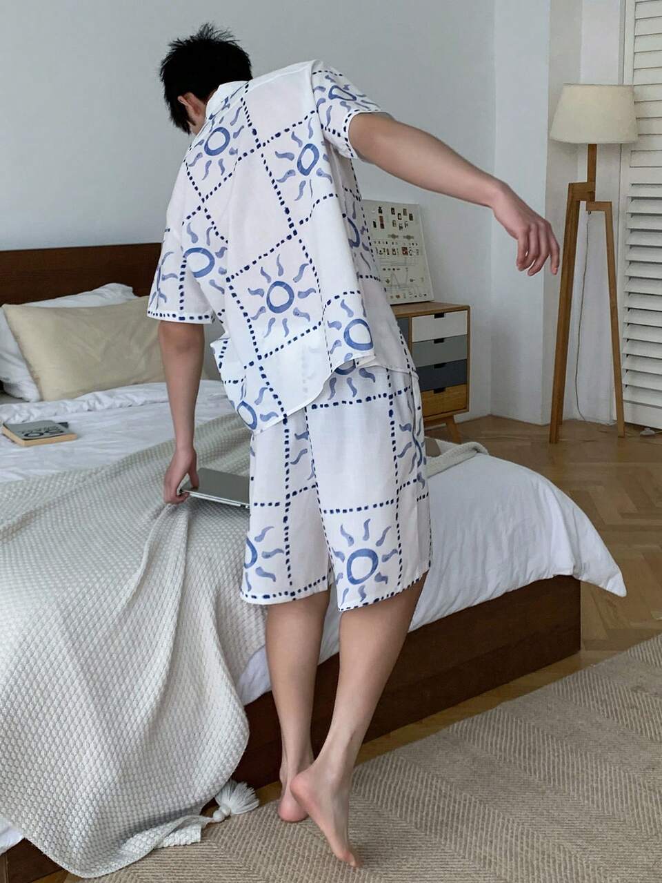 Men's Summer Floral Print Short Sleeve Shirt And Shorts Pajama Set
