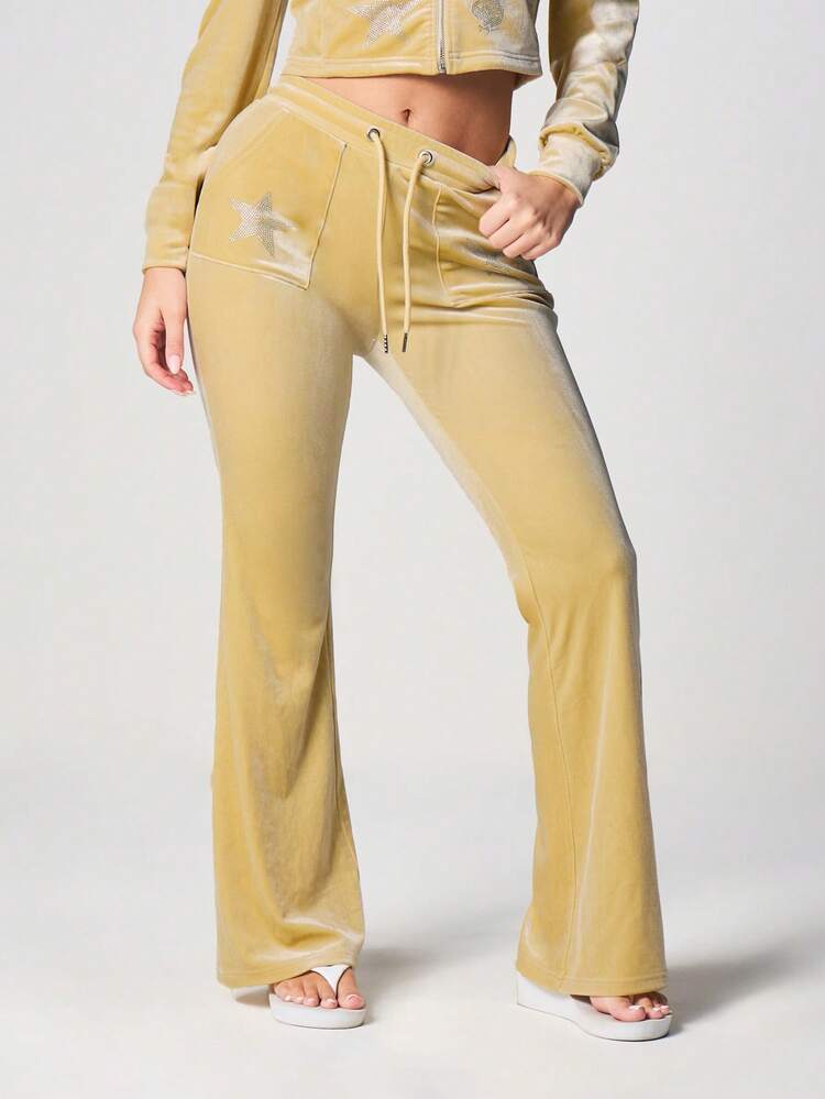 Missguided x Playboy Luxe Velour Joggers With Rhinestone Star Embellishments And Drawstring Waistband For Casual Comfort