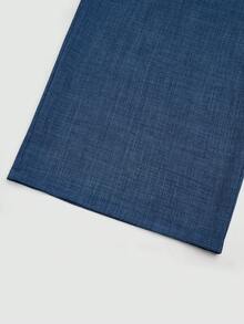 SHEIN Unity Plus Size Women's Elegant Dark Blue,Autumn,Smart Casual,Office Pants,Denim-Effect Linen Fabric,Metal Buckle Decor,High Waisted Pleated Wide Leg Design - Blue - View 4