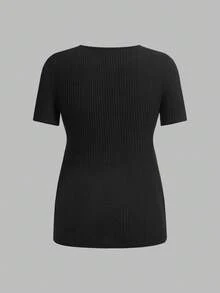 SHEIN Maternity & Nursing Casual Ribbed Crew Neck Short Sleeve Top, Summer - Green - View 6