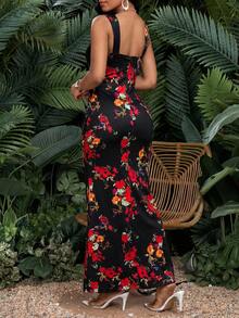 SHEIN Lady Women's Elegant Romantic All-Over Print Fitted Dress - Multicolor - View 2