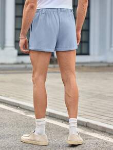 Manfinity VCAY Men's Casual Woven Mid-Waist Rolled Hem Shorts Loose Shorts Comfy Shorts Lounge Shorts Baby Blue Shorts Light Blue Shorts Elastic Waist Shorts Casual Shorts Drawstring Shorts Blue Waffle Shorts Men's Blue Shorts Women Summer Shorts Women's Shorts Summer Blue Shorts For Women - Baby Blue - View 4