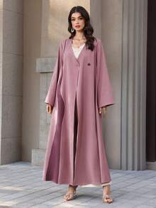 Graceveil Loose Casual Asymmetric Long Sleeve Women's Arabic Abaya - Purple - View 3