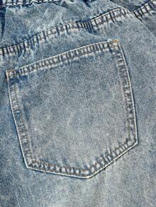 SHEIN MOD Jeans casuales de pierna recta de talla grande, azul - Azul lavado medio - Ver 4