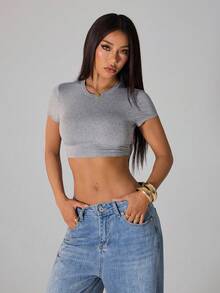 SHEIN PETITE Women's Short-Sleeve Fitted T-Shirt Set In Black, White And Gray - Multicolor - View 6