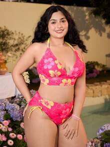 Swim Mod Plus Size 2pcs Floral Swimwear Set, Sweet Summer Women Beach Vacation Outfit - Multicolor - View 6