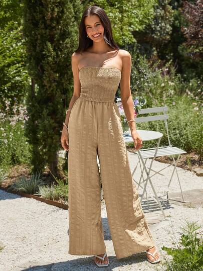 KARISMINA Women's Casual Strapless Jumpsuit, Loose Fit For Daily, Vacation, And Travel