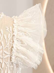 Tween-Mädchen Elegantes luxuriöses Tüll-Patchwork-Prinzessinnenkleid, geeignet für Geburtstagsfeiern, Hochzeiten, BlumenKleid - Aprikosenfarben - Übersicht 4