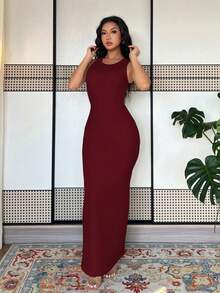 largo de mujer de vestido de escote con estampado de teñido anudado, vestido de verano largo, vestido largo verde maxi para outfit de mujer - Burdeos - Ver 4
