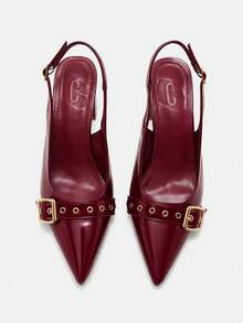 CUCCOO CURVES 女士尖头搭扣设计日常百搭时尚宽楦高跟鞋 - 酒紅色 - 查看 10
