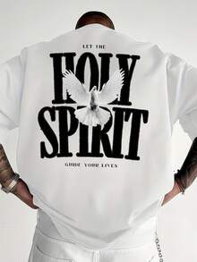 Manfinity Dauomo 男士夏季休闲短袖T恤，圆领，字母和老鹰印花图案T恤，街头风男士T恤，印花T恤，男士图案服装，男士T恤图案 - 白色 - 查看 2