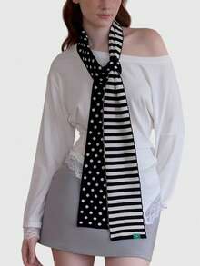 ROMWE Anime Women Scarves - Milky White Black - View 2