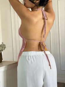 Sunnyshic Plus Size Deep V-Neck Spaghetti Strap Backless Camisole - Brown - View 2