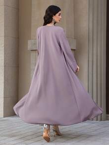 Yasmyna Women's Purple Long Sleeve Beaded Elegant Arabic Abaya, Spring/Summer - Purple - View 2