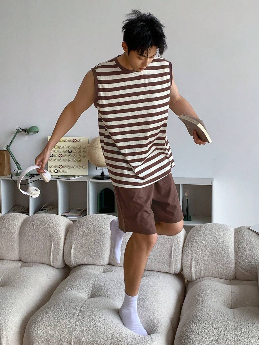 DAZY 男士夏季无袖上衣和短裤睡衣套装 - 彩色 - 查看 1