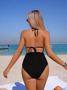 Swim Vcay 2026SS Nouvelle arrivée de maillots de bain pour femmes pour les vacances, les rendez-vous, l'Occident, les croisières, la plage, les îles, les road trips, toutes les saisons, les festivals de musique, les vacances bohèmes, les vacances bohèmes, les shorts plissés bohèmes décontractés d'automne Y2K, les ensembles de plage d'été vintage élégants et décontractés pour la maternité. Ensemble de deux pièces de maillot de bain noir pour femme, tenue de vacances à la plage en deux pièces, ensemble de bikini en deux pièces pour femme - Multicolore - Voir 2