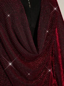SHEIN ICON Plus Size Women's Plunging Neck Gold Mini Party Dress Burgundy Outfit Women Red Sparkly Dress - Burgundy - View 8