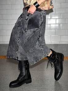 ROMWE MEN Street Life 男士做旧水洗牛仔短裤 - 棕色 - 查看 8