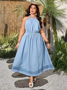 Breezaya Plus Size Women's Vintage Washed Denim Dress, Spring/Summer - Light Wash - View 5