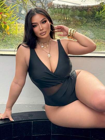 Swim SXY Plus Size Elegant Women's Mesh Patchwork Swimsuit