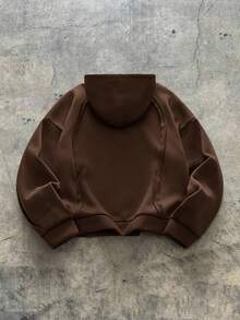 AXEPEAK 大码男士休闲百搭连帽卫衣，秋冬季 - 咖啡棕 - 查看 2