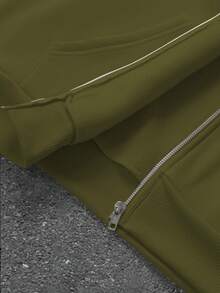 PAVTROS Men's Fashion Zipper Drawstring Casual Hooded Sweatshirt Set, Versatile For Daily Wear - Army Green - View 7