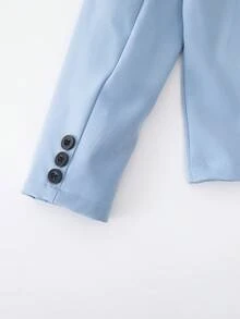 SHEIN 青少年男孩 2 件式洗禮正式西裝套裝，平領西裝外套與長褲，適用於初次領聖體、婚禮花童、舞會，四季可穿 - 藍色 - 查看 6