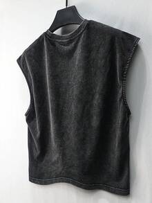 Manfinity Homme 男士休闲宽松无袖圆领背心，时尚百搭夏季款 - 黑色 - 查看 2