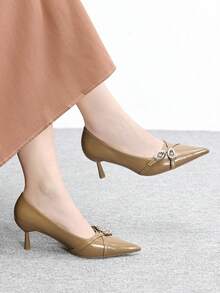 CUCCOO BIZCHIC Women's Pointed Toe Buckle Design Elegant High Heel Pumps For Daily Commute Spring Shoes - Brown - View 1