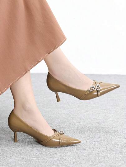 CUCCOO BIZCHIC Women's Pointed Toe Buckle Design Elegant High Heel Pumps For Daily Commute
