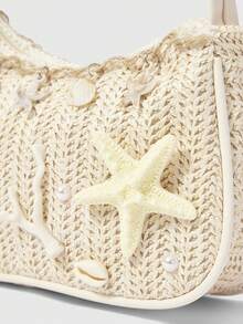 ROMWE Fairycore 一套花卉钩编沙滩手提包和配饰，时尚个性化沙滩度假风贝壳蕾丝女士斜挎包（包含1个包和1套配饰） - 花邊款 - 查看 3