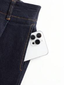 MOTF PREMIUM 女士阔腿压褶牛仔裤 - 藏蓝色 - 查看 5