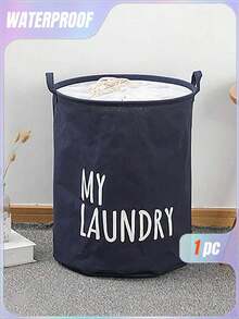 SHEIN 1pc Foldable Waterproof Japanese Style Large Cloth ToyLaundry Basket, Suitable For Bathroom And Daily Use - Navy Blue - View 2