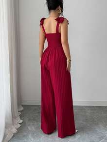 GlowEve Nuovo tuta da donna con bretelle a spaghetti e design a fiocco, in tessuto lavorato, elegante e versatile per lavoro, vacanza, adatta per San Valentino - Bordò - Visualizzare 2