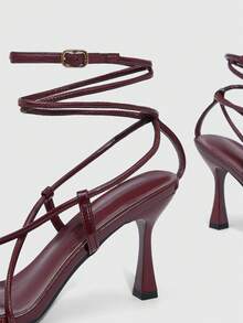 CUCCOO SZL Giày sandal cao gót mũi vuông mỏng màu cà phê thời trang dành cho nữ, kiểu dáng gợi cảm, thích hợp cho tiệc tùng, dạ hội, hẹn hò, hộp đêm. - Màu Đỏ Sâu - Xem 6