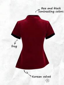 Olithes Áo polo tay ngắn cổ bẻ phối màu tương phản, kiểu dáng ôm sát, phong cách mới đón năm mới dành cho nữ. - Đỏ - Xem 2