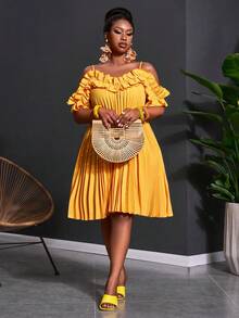 SHEIN CURVE+ Đầm nữ cỡ cực lớn mùa xuân/hè mới, thích hợp cho các dịp lễ hội âm nhạc, lễ Phục sinh, ngày Thánh Patrick, phong cách miền Tây, du mục, tiệc sinh nhật, lễ tốt nghiệp, phong cách đại học, sinh viên, thường ngày, đa năng cơ bản, thư giãn, du lịch tàu biển, bãi biển, tắm nắng, thịnh hành, thời trang đường phố, khách dự đám cưới, phong cách Bohemian, đi làm, ăn sáng muộn, tối giản cơ bản, thời trang đường phố Y2K sành điệu, bán chạy nhất, hẹn hò hàng ngày, trang phục sân bay. Đầm bé gái dáng chữ A không tay xếp nếp rộng rãi cỡ cực lớn - Màu vàng - Màu vàng - Xem 6