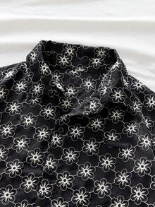 AXEPEAK Men's Simple Print Short Sleeve Shirt - Black - View 4