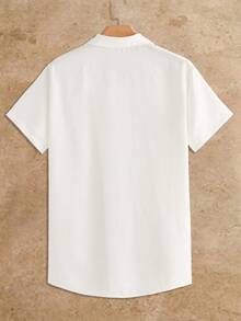 HIMLAND 男士几何印花短袖单排扣休闲衬衫 - 白色 - 查看 3