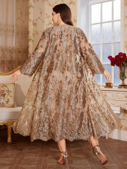 Reflora Plus Size Women Floral Embroidered Mesh Robe And Dress Elegant 2 Pieces Set Wedding Guest Dress For Women Wedding Party Dress Birthday Dresses For Women Birthday Outfits For Women Al-Adha Bohemain Romantic Party Glamorous Carnival Costume Carnival Women Look 2026 Women Carnival Costume Carnival Outfit Carnival Costume For Women Women's Carnival Costume Spring Outfits For Women Spring Outfit Women Spring Break Outfits Luxury Women's Two-Piece Set