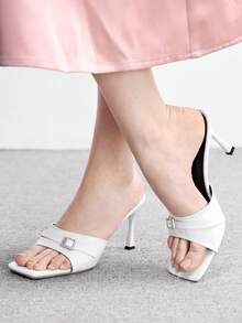 CUCCOO BIZCHIC Women's Simple Fashion Square Toe Stiletto Sandals - White - View 5