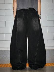 ROMWE MEN Goth Jeans casuales acampanados con estampado de eslogan y desgastados para hombres - Negro - Ver 3