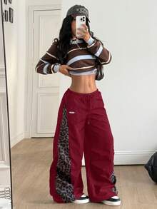 Coolane Quần ống rộng phối màu dành cho nữ, thích hợp cho các buổi hòa nhạc, đi chơi, dạo phố mùa xuân và hè. - Đỏ - Xem 5