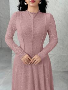 Feyla 女士纯色纹理长袖连衣裙 - 藕粉色 - 查看 7